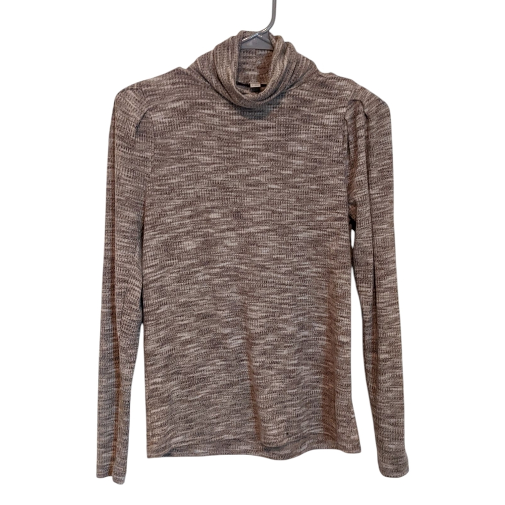 Loft Spacedye Ribbed Pleated Sleeve Turtleneck Top Gray Knit Cozy Women's Small